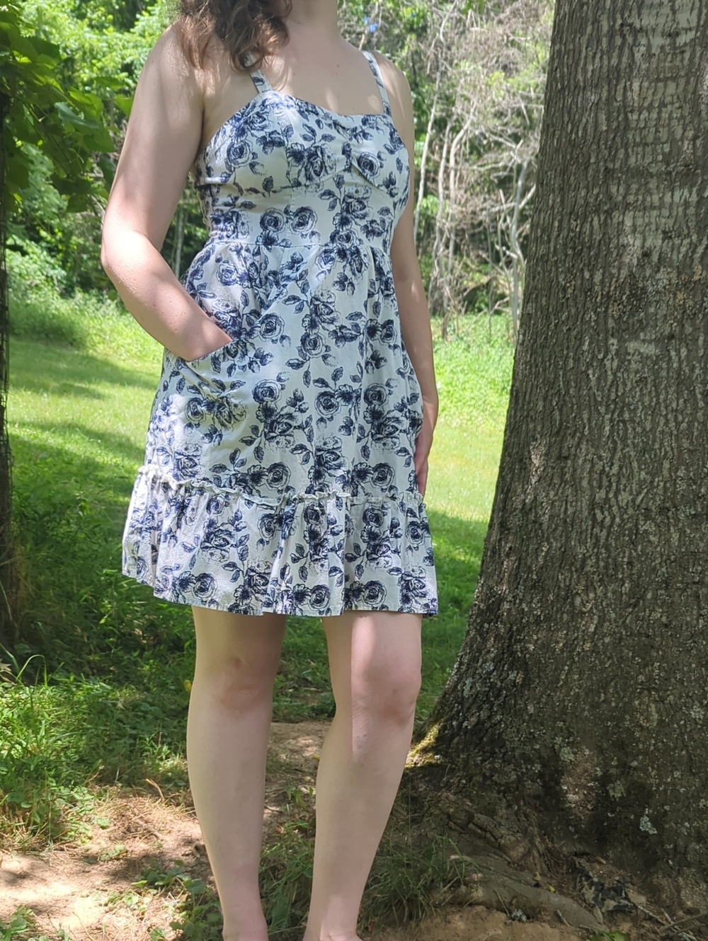 Mossimo Supply Co. White Sundress with Navy Floral Print
